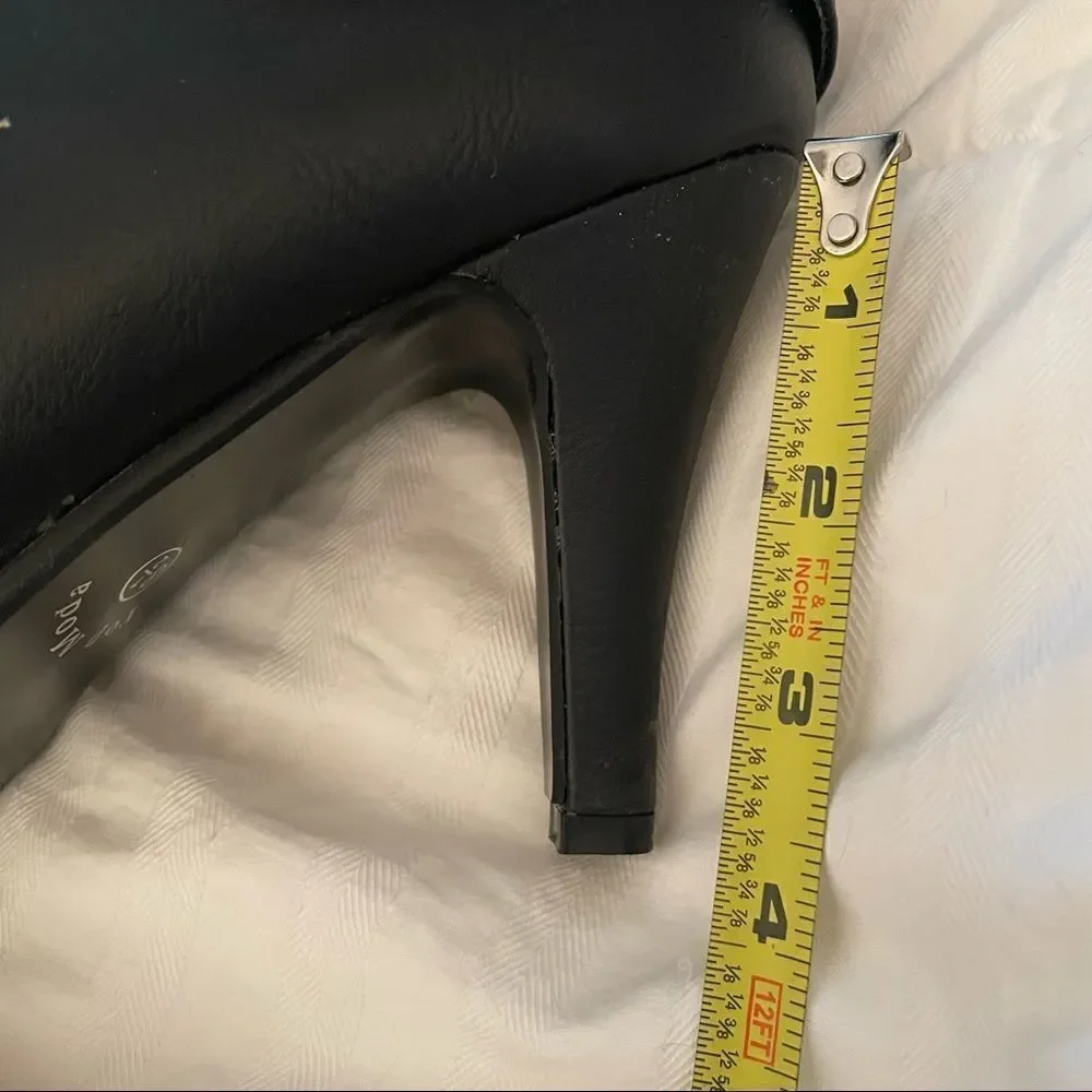 NWT Box Top Moda Page-43 Mid Calf Round Toe Slouched High Heel pu Leather Boots